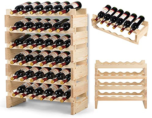 RELAX4LIFE Weinregal aus Holz, Weinschrank für 36 Weinflaschen, stapelbar & Stehend, Weinständer für Esszimmer & Restaurant & Kneipe & Bar, ideales Weinfalschenregal für Weinliebhaber & Sammler