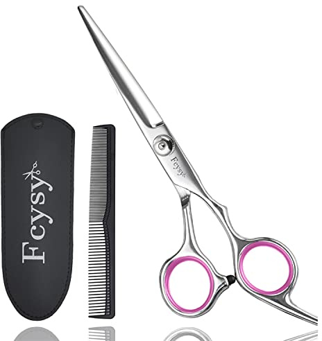 Hairdressing Scissors for Hair Cutting, Fcysy Professional Cutting Scissor Dressing with Comb, Barber Shears Beard Haircut Hairdresser Women Men, Pink
