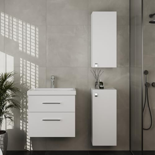 Planetmöbel Set di mobili da bagno lavabo con mobiletto 63 x 60 x 36,5 cm, con 2X armadi midi, mobile lavabo moderno per bagno e WC ospiti, bianco