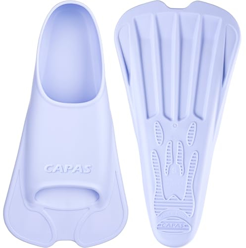 CAPAS Swim Training Fins Comfortable Silicone Swimming Floating Flippers with Mesh Bag for Kids Adult Men Women Short Blade Build Leg Strength (Purple, XXXS (Kids UK Size 12-13.5))