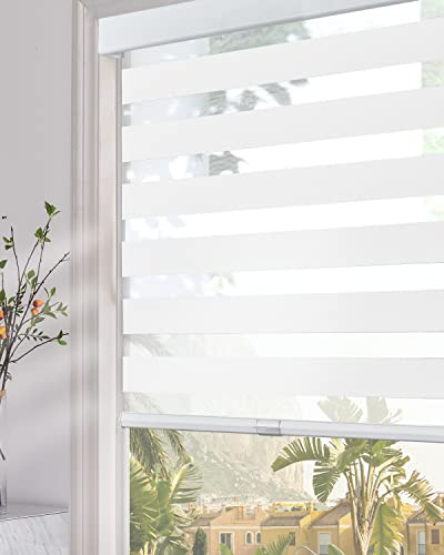 Persilux Cordless Zebra Blinds for Windows (34 W x 72 H, White) with Upgraded Cassette Light Filtering Dual Layers Sheer Roller Blinds Energy Saving Shades for Office and Home