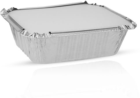 CHEF ROYALE 100x No2 Aluminium Foil Takeaway Containers with Lids -Food Storage - Disposable Foil Trays Containers - Ideal for Baking, Cooking & Meal Prep and Takeaway(100)