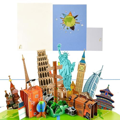 Pop Up Reisegutschein,3D Pop-Up Karte Reise,Geschenkkarte zur Reise,Gutschein für Flugticket,3D Gutscheinkarte,für Reise oder als Städtereise Gutschein