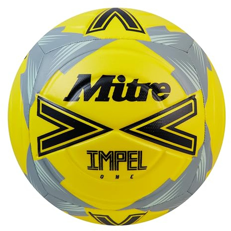 Mitre Adult Impel One 24 Football, Fluo Yellow/Black/Circular Grey, 5