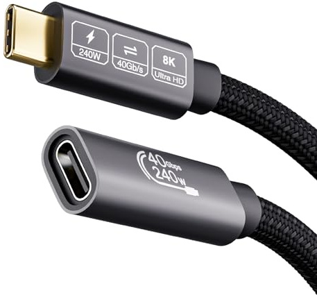 EUDOBEL USB 4 Förlängningskabel,Thunderbolt 4 Förlängningskabel,8K@60Hz PD3.1 240W 40Gbit/s USB C Cabel Male to Female Kompatibel med Thunderbolt 3,iPhone 15Pro,Galaxy S24,MacBook,Switch (0,5m)