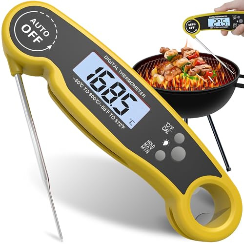 Retoo Kötttermometer grilltermometer stektermometer kökstermometer digital termometer omedelbar läsning 3 s LCD-skärm bil off ugnstermometer för kök BBQ ugn bakning