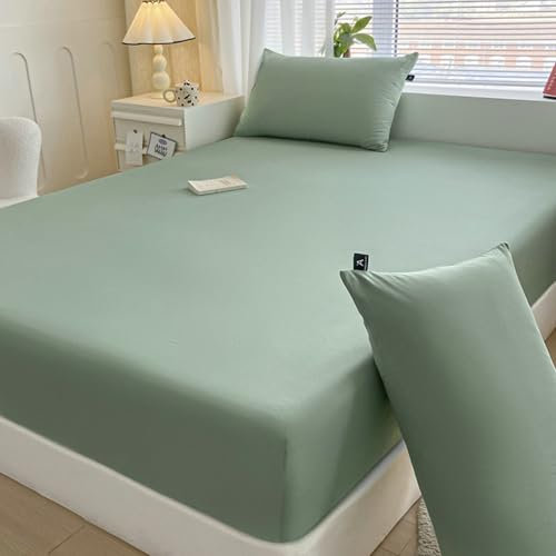 Spannbettlaken 120x200cm Grau Grün Einfarbig bis 30cm, Bettlaken Spannbetttücher Boxspringbett Baumwolle mit Elasthan