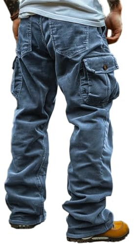 Oanviso Pantalon Cargo en Velours Côtelé Homme Pantalon Jogging Pantalon Coupe Regular Pantalon de Travail en Velours Cargo Pantalon Décontracté avec Poches pour Homme A Bleu M