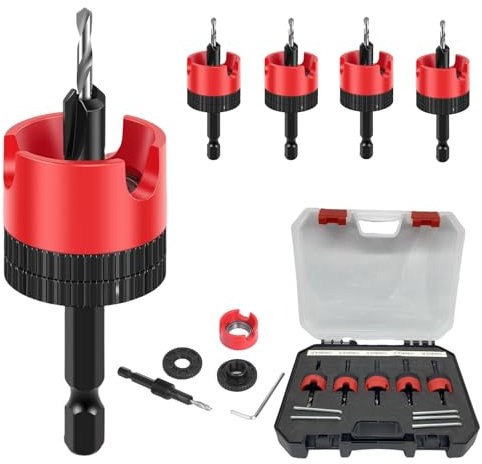 Magicbox 5Pcs Countersink Drill Bit Set with Bearing Depth Stop and Limiter, Adjustable Tapered Wood Drill Bits (2.8-4.0mm), High-Speed Steel & Tungsten Alloy for Clean, Sharp Drilling, Portable Box