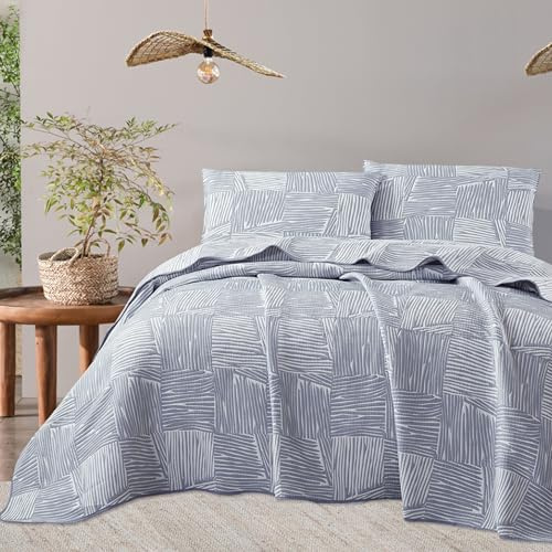 NOVOTEXTIL Colcha Jacquard Cama 135 (235x270) – Diseño Minimalista y Elegante – Algodón y Microfibra – Incluye 2 Fundas Almohada (50x70) – Cubrecama Acolchado para Verano y Entretiempo (Atenas)
