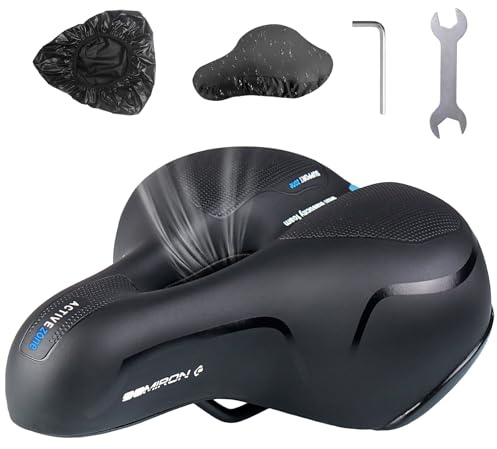 Sella per Bicicletta Comoda, Sella Bici Gel Ergonomico,con Copertura Impermeabile e Chiave,Morbida, Traspirante,per Mountain Bike/MTB/Bici -blu