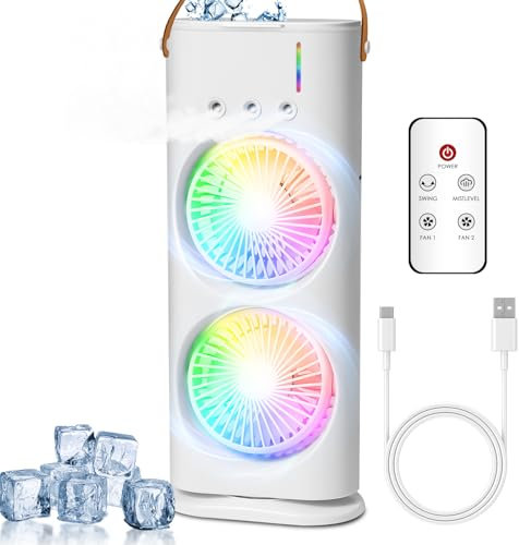 Anluomania Climatiseur Portable 600ml, Climatiseur Mobile, USB Ventilateur, Refroidisseur d'air, Humidificateur, 3 Vitesses, 3 Modes de Brume, Mini Climatiseur Lumière Colorée, 120° Oscillation