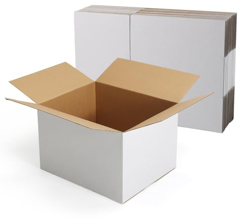 HORLIMER 15 Stück Weiß Versandkarton Karton Box, 30,5x25,4x20,4 CM Verpackungskartons für Warensendung, Geschenkbox, Faltkarton, Postkarton