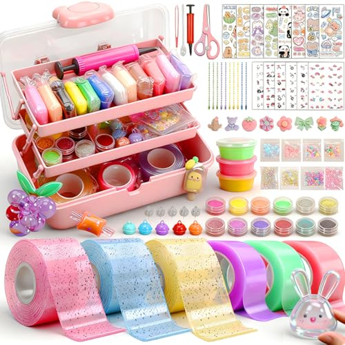 Nano Tape Bubbles-set, 6 rullar Nano Tape Kit pysselset barn med paljetter, glitterpulver och klistermärken, dubbelsidig tejp bling-bubble leksak för barn present födelsedag jul