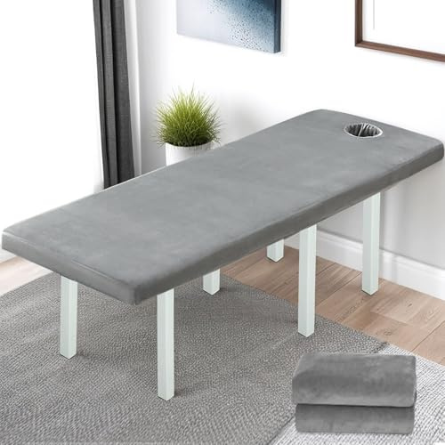 PORFOYO Överdrag för massagesäng med hål, frotté dra-på-lakan, kristallsammet tjock tvättbar skönhet påslakan elastiskt, 80 x 190 cm, grå