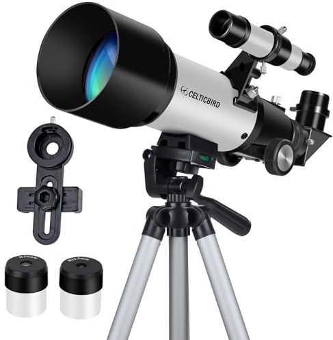 CELTICBIRD Télescope pour Enfants débutants, Ouverture de 70 mm, télescope astronomique réfracteur de 400 mm pour Adultes et étudiants （Gris）