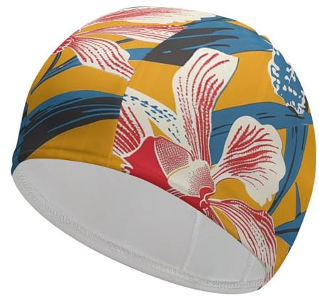 Bonnet de bain en tissu jaune moutarde pour cheveux courts et longs pour garder les cheveux secs, bonnet de bain imperméable pour homme et femme, extensible, confortable, antidérapant