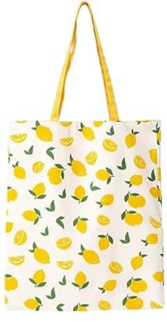 Noaxylic Doble Cara Bolsa de Lona, Tote Bag, Bolso Reciclado de Doble Cara, Reutilizable Resistente, Bolso De Hombro de Gran Capacidad, Bolsa de Tela para Mujeres, Niños (Amarillo 40cm x 36cm)