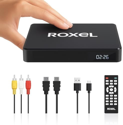 Roxel Mini DVD Player with HDMI & AV Output, USB Playback, Region Free, 1080p Upscaling, CD to Memory Stick Ripping, Earphone Jack, Multi-Language OSD, Remote Control, USB-C Powered Compact DVD Player