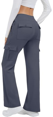 Women's Fleece Lined Cargo 6 Pockets Pants Winter Warm Water Resistant Bootcut Pant Thermal Flare Leggings Outdoor for Hiking (US, Alpha, XX-Large, Regular, Regular, Dark Grey)