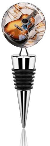 Funny Wine Stopper Gifts Accessories for Women Men Watercolor Acoustic Guitar Zinc Alloy Wine Outlet Cap Reusable Bottle and Beverage Stoppers Perfect for Bar Party & Wedding