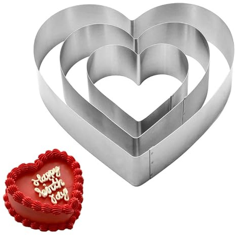 Dwitkul Lot de 3 Cercles à Pâtisserie Coeur en Acier Inoxydable 10/15/20cm Moule à Gâteau Fixe Cadre de Cuisson pour Mousse Dessert Biscuits Pizza Accessoires de Cuisson