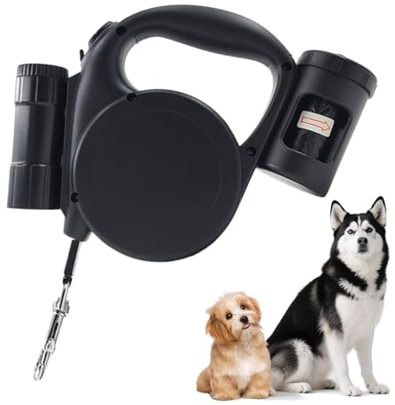 Soporte para Bolsas para excrementos de Perros - dispensador de Bolsas para excrementos | Correa retráctil para Perros, Suministros multifuncionales telescópicos automáticos para Mascotas de 16 pies,