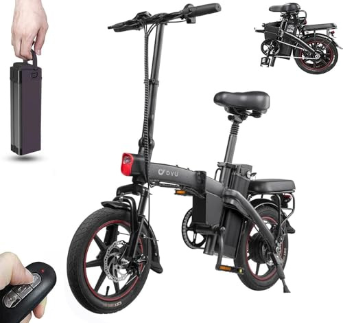 DYU Electric Bike A5,14 Inch Folding Ebike for Adults and Teens,250W Motor, 48V 7.5Ah Removable Battery,Up to 60KM Range, Dual Disc Brakes,LCD Display, Shock Absorption,Urban Commuter Electric Bicycle