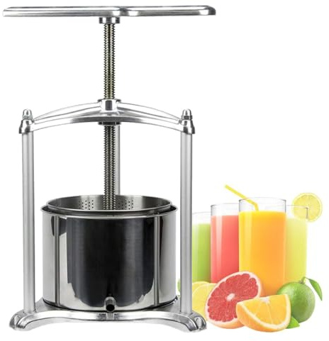 Pressa manuale per vino e frutta, con fusto in acciaio inox da 6 l, manico a T per un'estrazione efficiente del succo, ideale per uso domestico, agricolo e alimentare