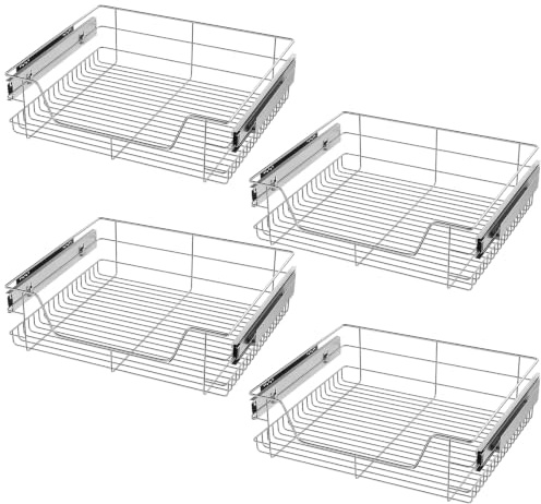 4x Pull Out Telescopic Kitchen Drawer,30kg load capacity Wide Cabinet Slide Out Wire Storage Drawers 60CM,for Kitchen, Pantry, Bathroom Cabinets
