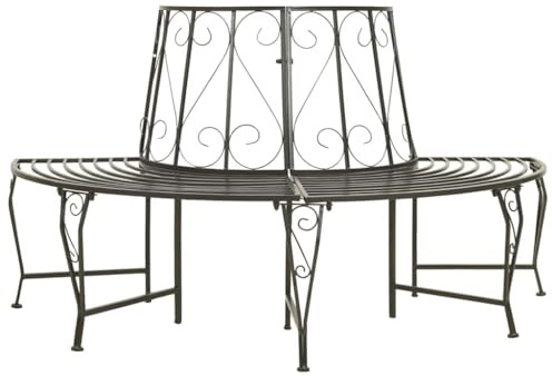 TEKGHUT Banc d'arbre semi-circulaire en acier résistant aux intempéries pour l'extérieur, entoure les arbres et offre une assise généreuse pour la famille et les amis, supporte jusqu'à 150 kg par