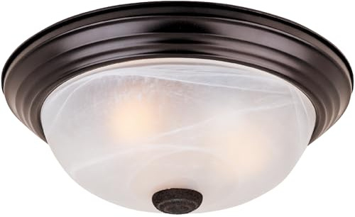 DESIGNERS FOUNTAIN Reedley 2-Lights Flush Mount Ceiling Light, 11 Inch Lighting Fixture for Kitchen, Bedroom, Bathroom, and Hallway, White Alabaster Glass, Oil Rubbed Bronze, 1257S-ORB-AL