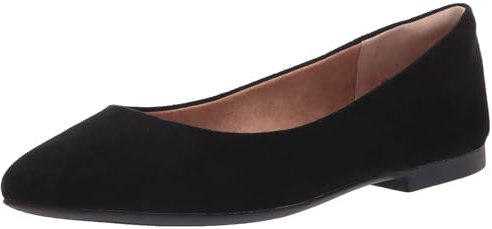 Amazon Essentials Damen Ballerinas mit spitzem Zehenbereich, Schwarz Mikro Wildleder, 44 EU Weit