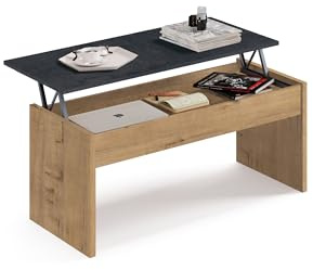 MUEBLES PITARCH | Höhenverstellbarer Couchtisch, Wohnzimmer-Couchtisch, Esszimmer-Beistelltisch, Eiche Gold, 47x100x50 cm (geschlossen) 58x100x50 cm (geöffnet), Niedriger Tisch für Sofa, Modell Oslo