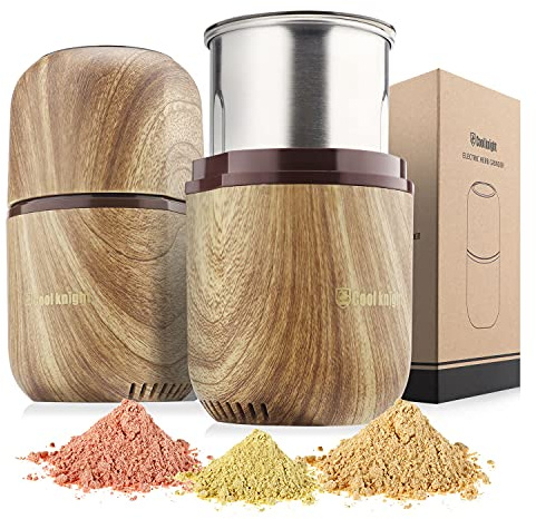 COOL KNIGHT Electric Herb Grinder [Large Capacity/High Rotating Speed]-Electric Grinder for Spices and Herbs (Wood grain 2)