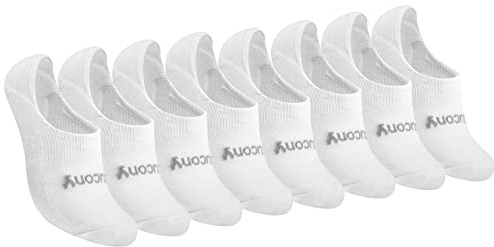 Saucony No Show Cushioned Invisible Liner Socks, Available in S-l (8, 16 Pairs) Calcetines, Blanco (8 Pares), Pack Mujer