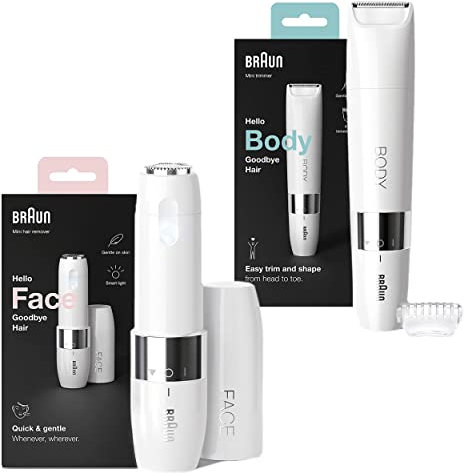 Braun Face Spa, Depilatore Donna Epilatore Viso e Corpo con Rifinitore, Ideale per la zona Bikini, Idea Regalo, BS1000 Bianco & Face Rasoio Viso Donna Elettrico Tocco Finale Per Baffetti