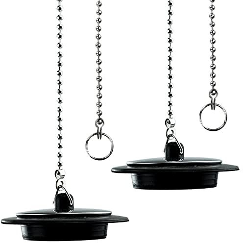 SZXMDKH Tapón de desagüe universal de 43 mm con cadena larga de bola de metal y anillo colgante, tapón de desagüe cromado y goma para fregadero, colador de repuesto para bañera, cocina, hogar