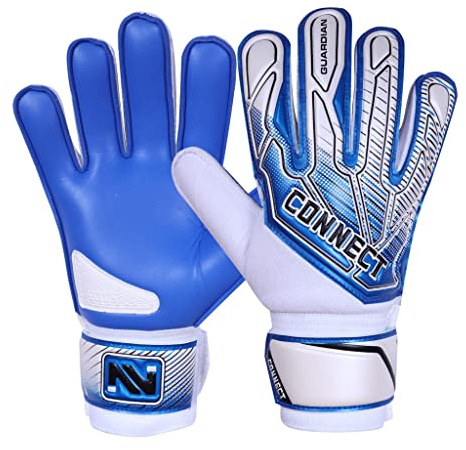 CONNECT Goalkeeping Gloves with 4mm Latex Finger Protection Super Grip Palm, Soccer Goalie Gloves for Boys, Kids, Children Youth Football Goalkeeper Gloves (CYAN, 4)