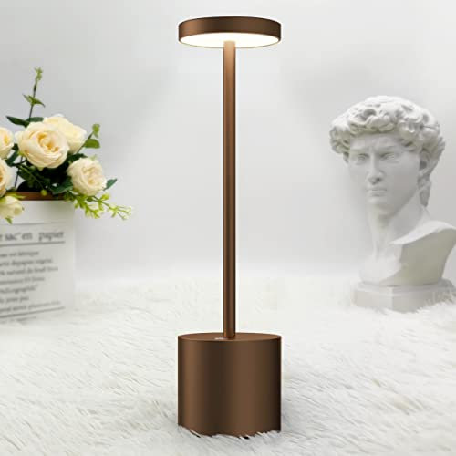Hapfish Rechargeable LED Table Lamp, 5000mAh Cordless Battery Operated Table Lamps, 3 Color Modes, Dimmable, USB Desk Light for Home, Dining, Bedside, Outdoor, Living Room - Brown