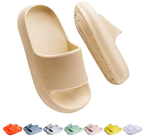 Unisex Kinder Badelatschen Jungen Mädchen Badeschlappen Cozy Slides Wolken Schlappen Original Eva Weiche Dicke Sohle rutschfeste Schwimmbad Strand Badeschuhe Beige 34 EU