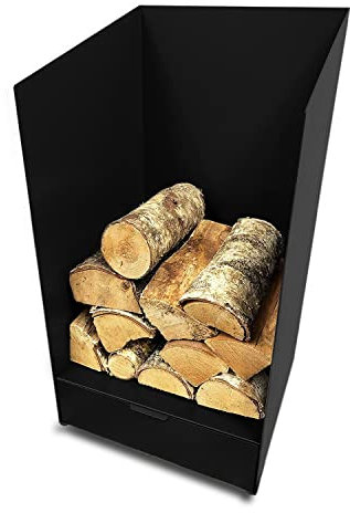 Volcann 65cm Tall Compact Steel Firewood Log Basket with Drawer - Fireplace Wood Holder Metal Store with Handheld, Storage for Indoor Woodstove, Fireside Accessories