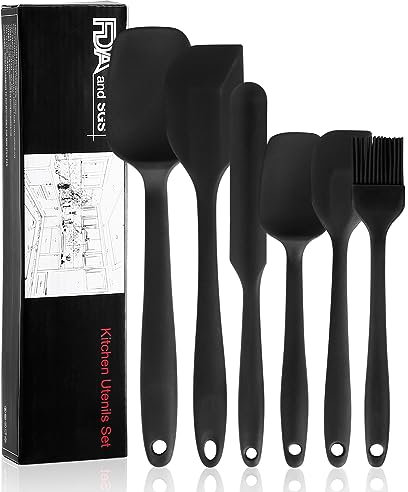 mreechan Küchenhelfer Set,6 PCS Silikon-Kochgeschirr, hitzebeständiges Küchenset Spachtel,Leicht zu reinigendes Antihaft-Kochgeschirr.Geeignet für Küchenanfänger und Profis. (6 Stück black)