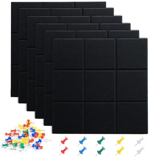 Stor filt anslagstavla, 30 x 30 cm filtbräda, memotavlor, självhäftande, med 35 anslagstavlor, Memo Boards bulletin, för foto hängande och heminredning, svart, 6 stycken