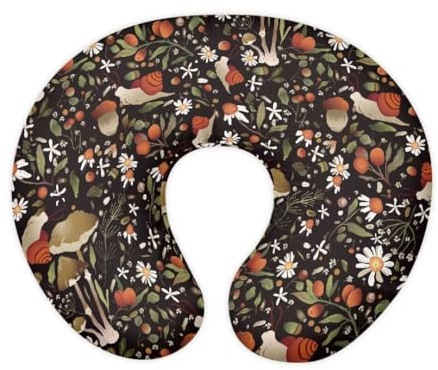 Jeiento Housse de coussin d'allaitement élastique amovible en forme de U pour allaitement et biberon Motif champignon forêt escargot