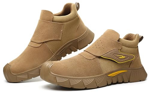 Legou Scarpe di protezione del lavoro da uomo Puntale in acciaio Puntale Resistente agli urti e alle forature Saldatore Anti-scottatura Scarpe alte ignifughe, Giallo, 39 1/3 EU