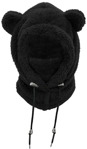 NLAND Cagoule Enfants Bonnet Echarpe Bébé Fille Garçon Hiver Chaud Cache Oreilles Mignon Chapeaux en Capuche Multifonction Thermique Coupe-Vent pour 3-8 Ans(Noir)