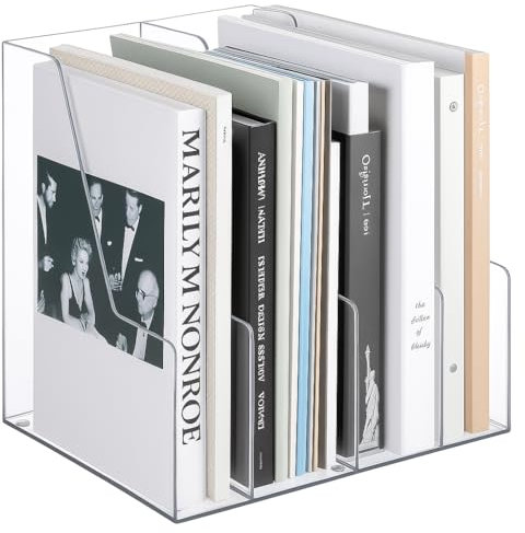 Vertical Magazine File Holder, Clear File Organizer Desk Organizer and Storage Bins Holding for Magazines, Binders, Notebooks, Envelopes, Plastic Office Organization and Storage for Desk, 4 pack