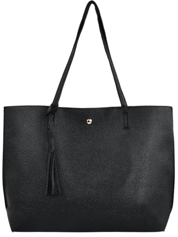 YILANJIN Ladies Tote, Women's Tote Bag Large Handbag, Soft Leather Simple Shoulder Bag, Large Capacity Laptop Bags, Leather Tote Bag with Inner Pocket for Work, School, Shopping Leisure(Black)