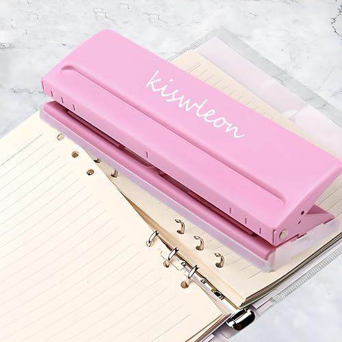 Kiswleon 6 Fach Locher Binder Puncher,Büro Binder Puncher für Verstellbare Abstände Metall Locher für A3 A4 A5 A6 B3 B3 B4 B5 B6 B7 Größe Sechs Ringbuch Planer,8 Blatt Stanzkapazität(Gepudert)